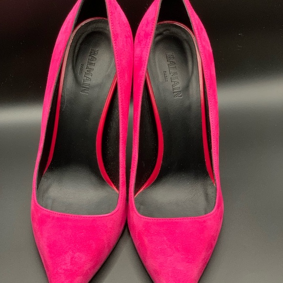 Balmain Pink Suede Pointed Toe Heels Gold Hardware Pumps Size 38 - Picture 4 of 8